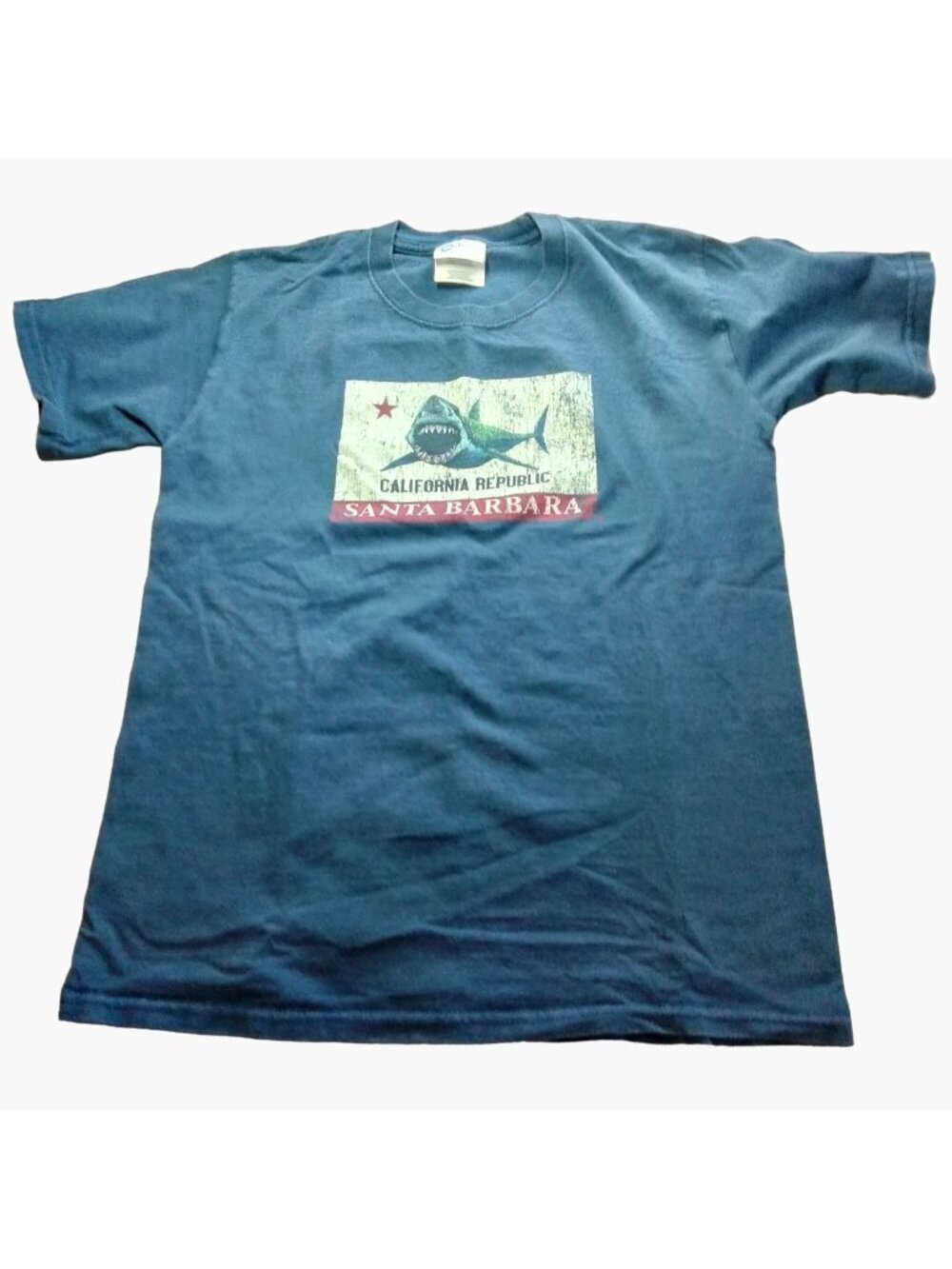 California Republic Shark T Shirt Tee Blue Santa Barbara Boys XL